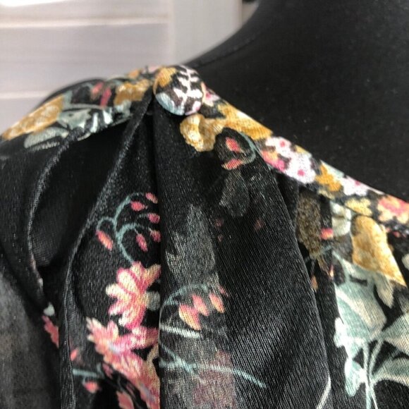 Vintage 80s Floral Full Swing Dress Black Boho Medium - Picture 6 of 10